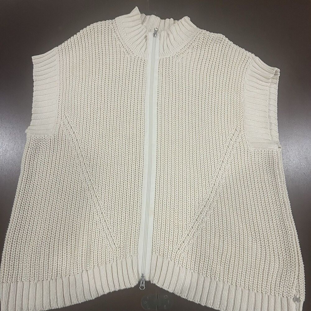 Pure Handknit Women's Sleeveless Vest Zip Cardigan Sweater Ivory Size M/L